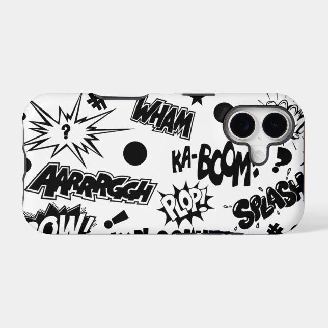 Black & White Comic Call-outs iPhone Case (Back Horizontal)