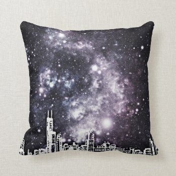 Black & White Comic Style City Skyline Starry Sky Throw Pillow by WhatJacquiSaid at Zazzle