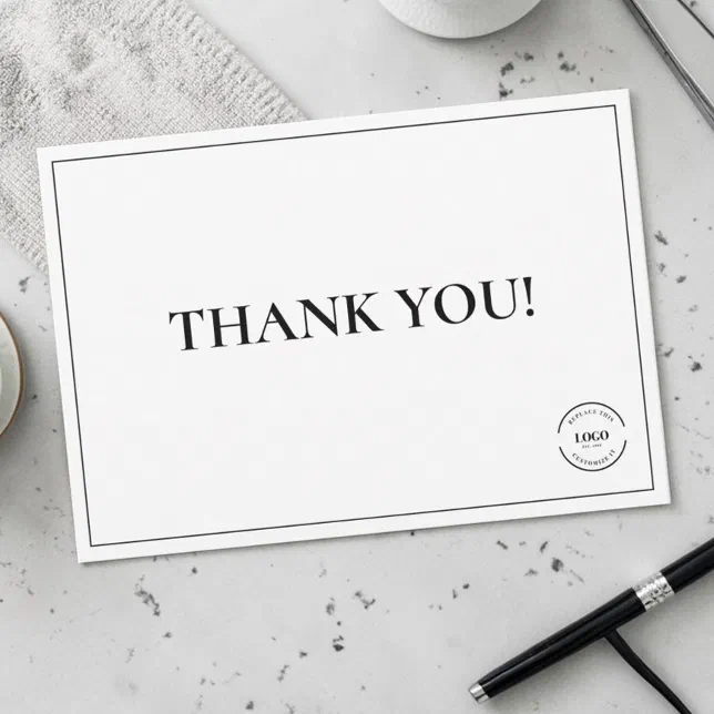 Black White Company Logo Custom Simple Thank You Card | Zazzle
