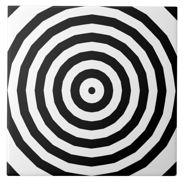 Black & White Concentric Circles Optical Illusion Ceramic Tile (Front)