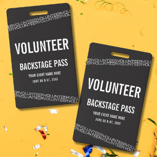 Black White Concert Volunteer All Access Pass Badge