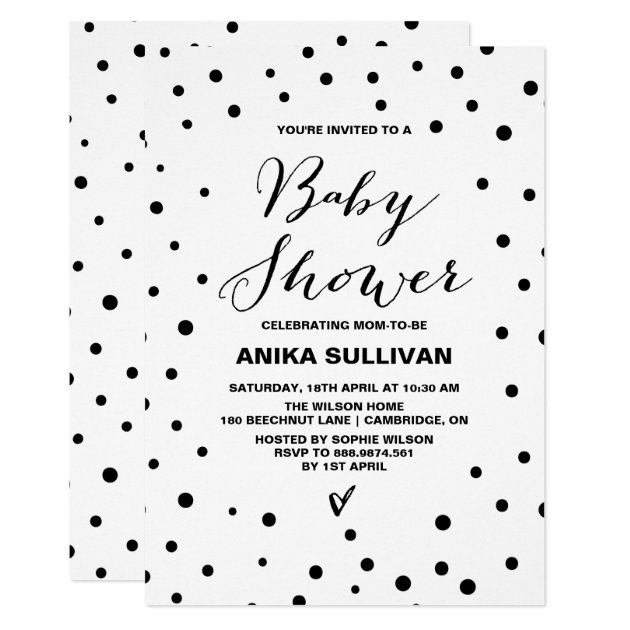 Black & White Confetti Dots Baby Shower Invitation