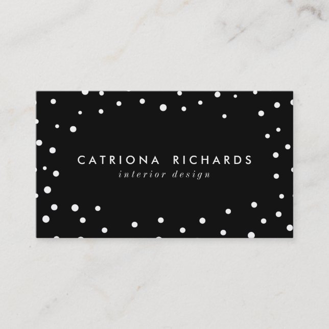 Black & White Confetti Dots Modern Business Card (Front)