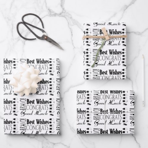BlackWhite Congrats Best Wishes Flat Wrapping Paper Sheets