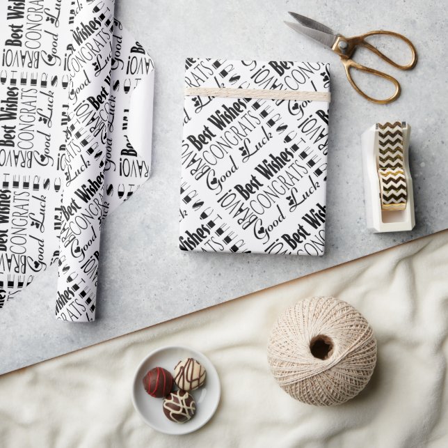Black/White Congrats Best Wishes Occasion Wrapping Paper (Crafts)