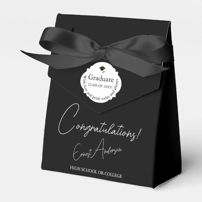 Black & White Congratulations Graduate Graduation Favor Boxes (Front Side)