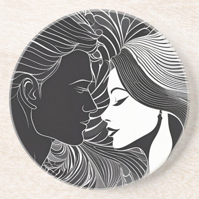 Black & White Connection: Silhouette Lovers Coaster (Front)