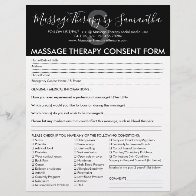 Black White Consent Budget Form Massage Therapy Flyer