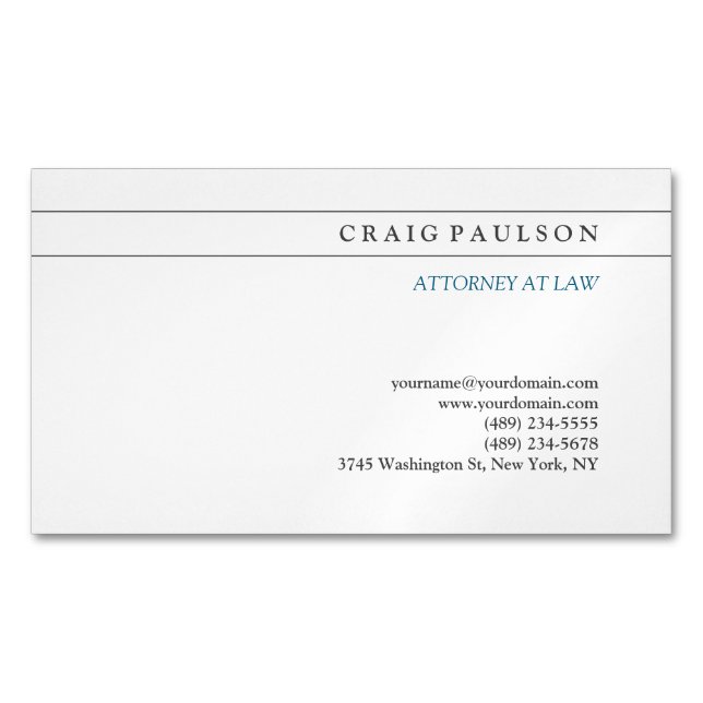Black White Consultant Attorney at Law Profession Business Card Magnet (Front)