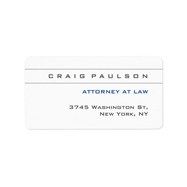 Black White Consultant Attorney at Law Profession Label (Front)