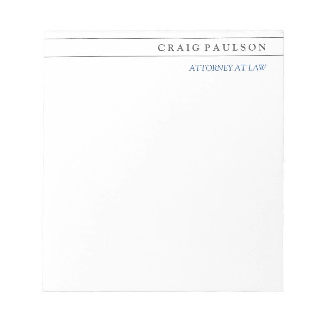 Black White Consultant Attorney at Law Profession Notepad (Front)