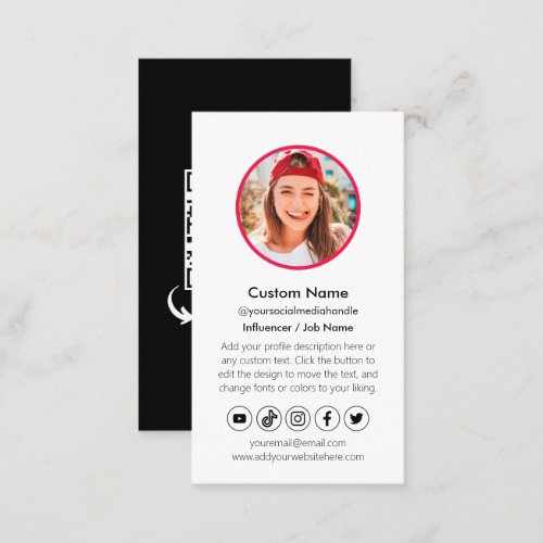 Black White Content Creator QR Code Social Media Business Card