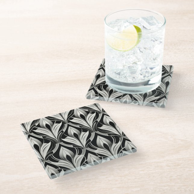 Black & White Contrast Glass Coaster (Angled)