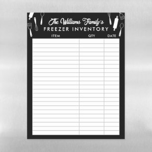 Black White Cooking Tools Name Freezer Inventory Magnetic Dry Erase Sheet