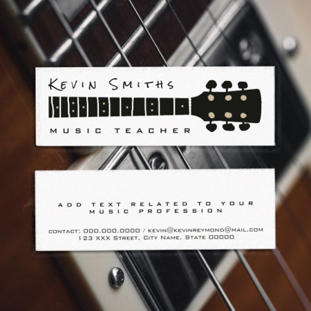 Black / White Cool And Modern Music Teacher Mini Business Card