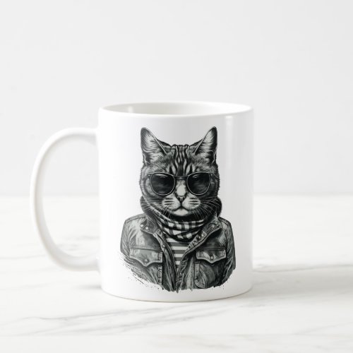 Black  White Cool Cat with Sunglasses  Coffee Mug
