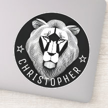 Black & White Cool Modern Old Lion Custom Name