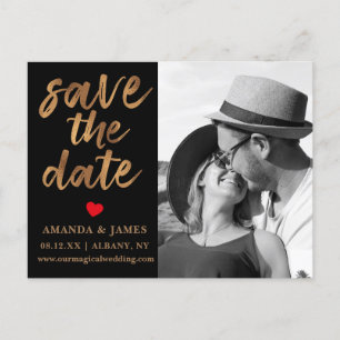 Black & White Cooper Faux Foil Photo Save The Date Announcement Postcard