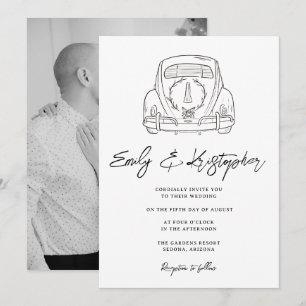 Black & White Coquette Wedding Car Photo Invitation