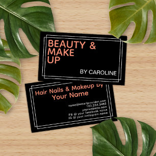 Black White Coral Peach Powder Blush Makeup Art Business Card