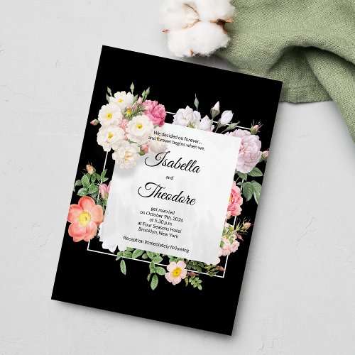 Black white coral pink flower frame Wedding Invitation