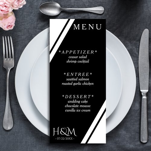 Black White Corner Stripe Dinner Wedding Reception Menu