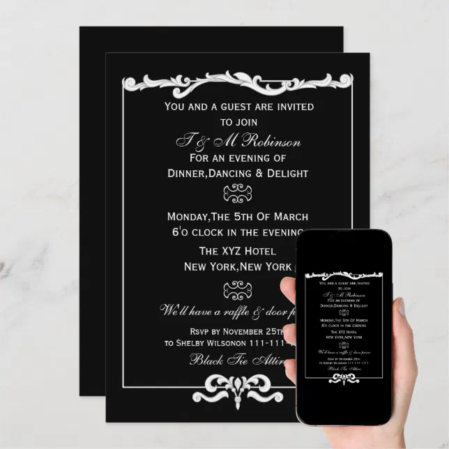 black white corporate event invitations | Zazzle