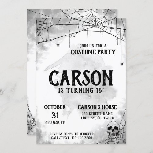 Black  White Costume Halloween Birthday Party Invitation