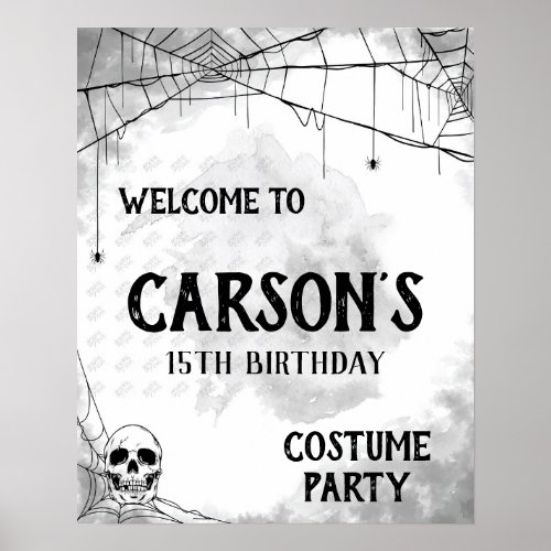Black White Costume Halloween Birthday Party Sign