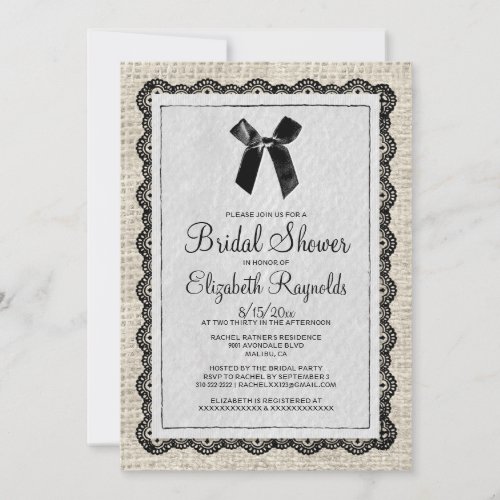 Black White Country Burlap Bridal Shower Invites