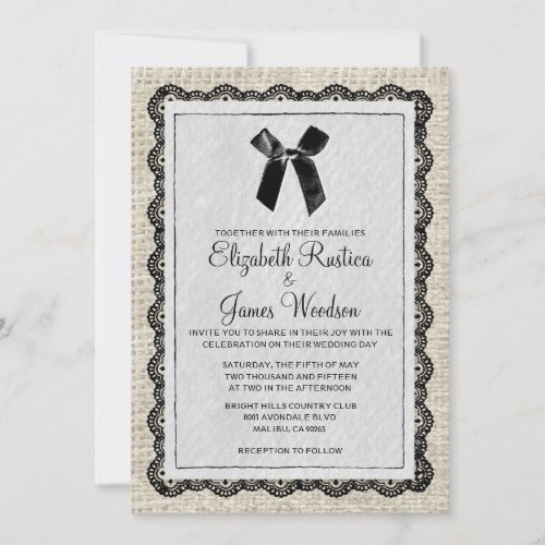Black &amp; White Country Burlap Wedding Invitations