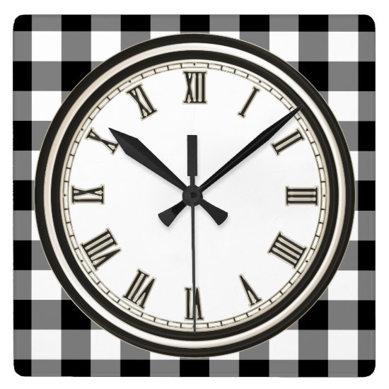 Black white Country check pattern kitchen clock
