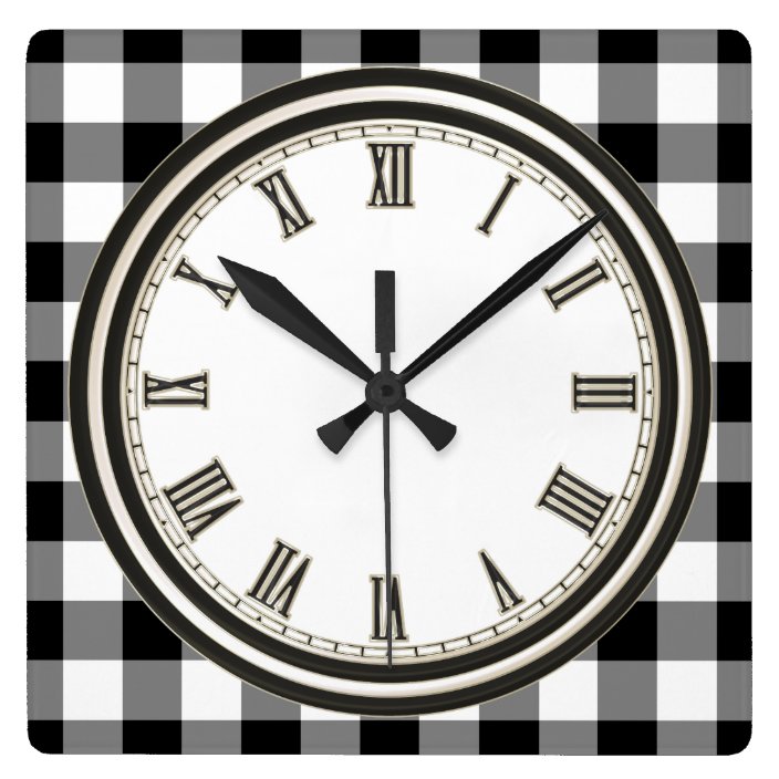 Black White Country Check Pattern Kitchen Clock Zazzle Com