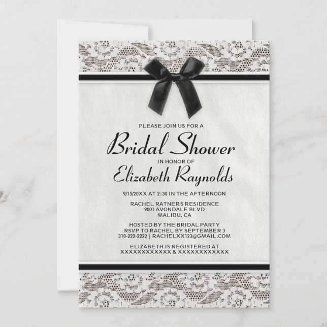 Black White Country Lace Bridal Shower Invitations (Front)
