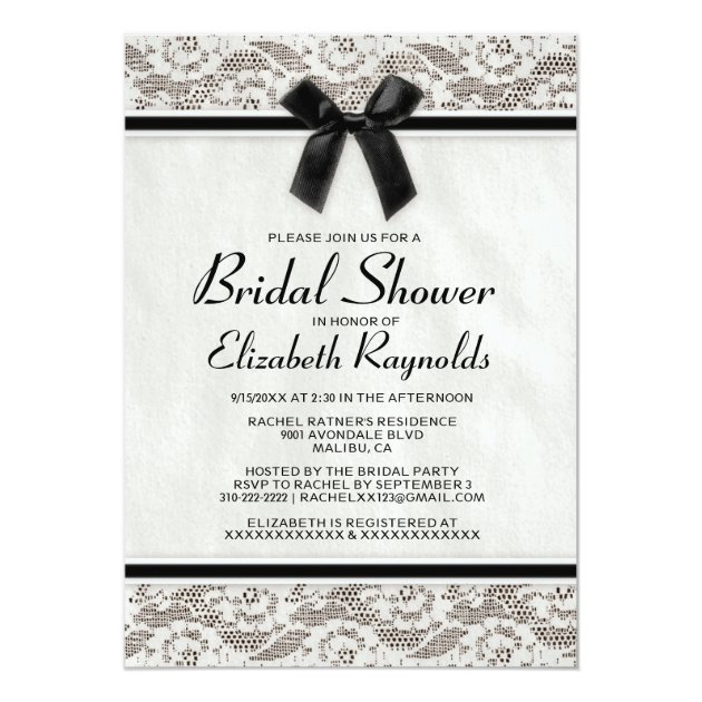 Black White Country Lace Bridal Shower Invitations