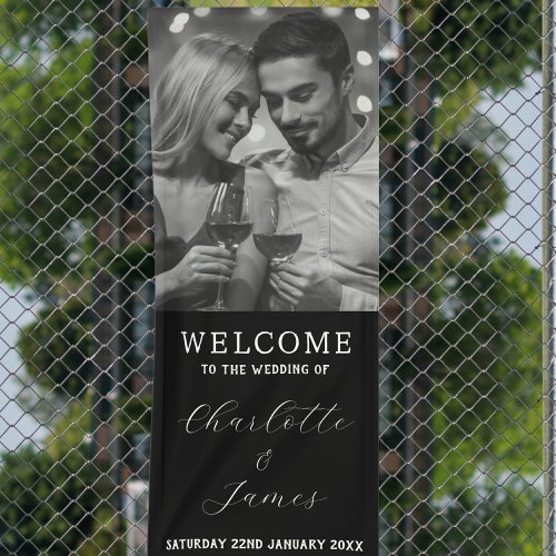 Black  White Couple Photo Outdoor Wedding Welcome Banner