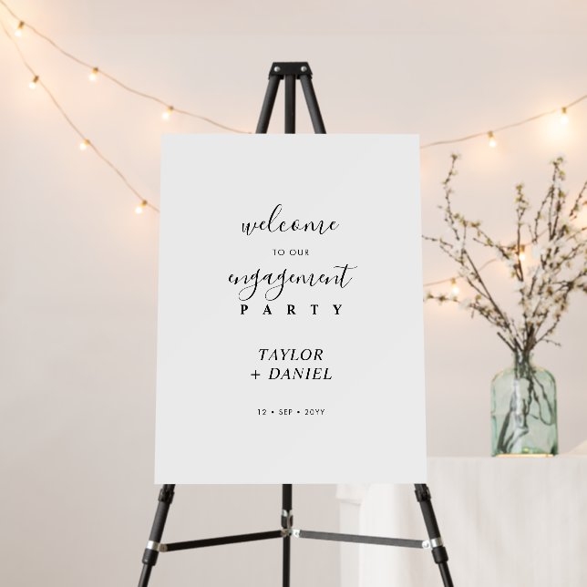Black & White Couples Engagement Party Welcome Foam Board (In Situ (Stand))