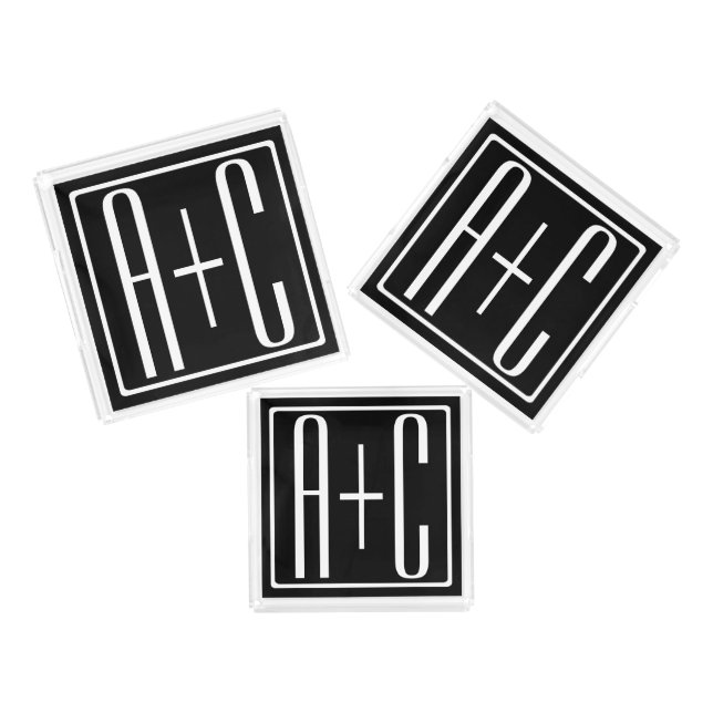 Black & White | Couples Initials Acrylic Tray (Set)