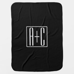 Black & White Couples Initials Baby Blanket