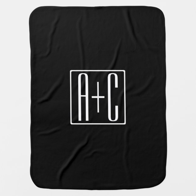 Black & White | Couples Initials Baby Blanket (Front)