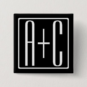 Black & White Couples Initials Button