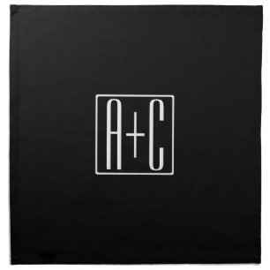 Black & White Couples Initials Cloth Napkin