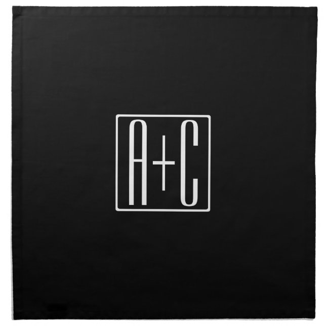 Black & White | Couples Initials Cloth Napkin (Front)