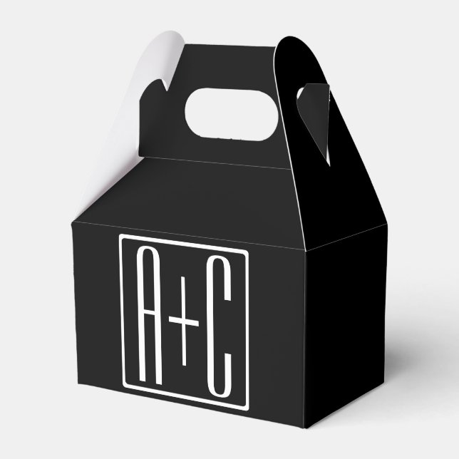 Black & White | Couples Initials Favor Boxes (Front Side)