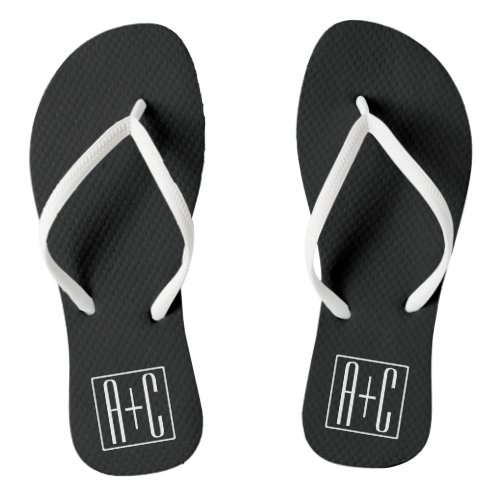 Black  White  Couples Initials Flip Flops