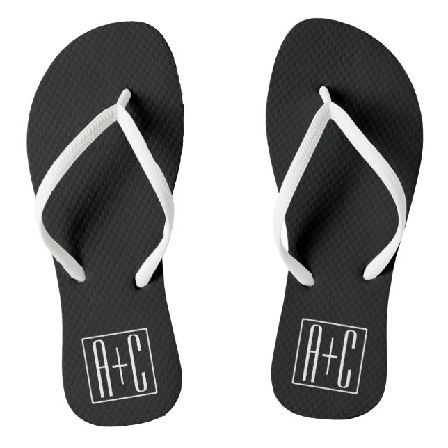 Black & White | Couples Initials Flip Flops (Footbed)