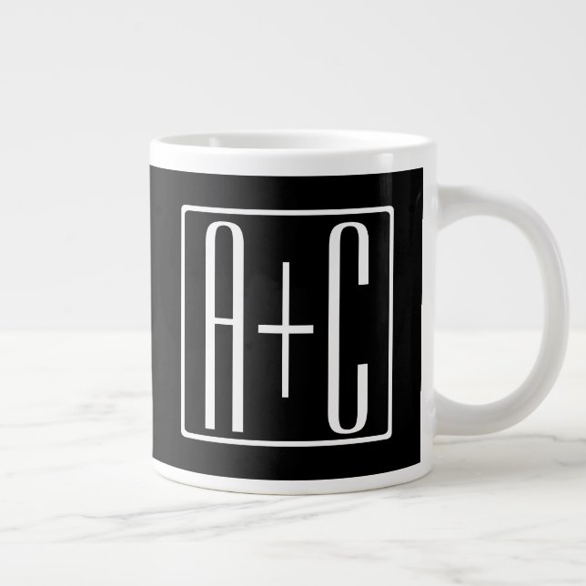 Black & White | Couples Initials Giant Coffee Mug (Right)