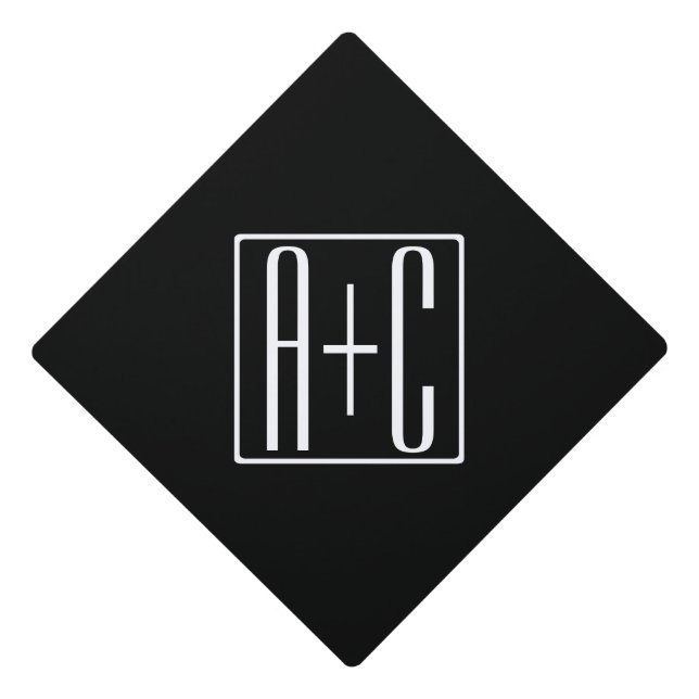 Black & White | Couples Initials Graduation Cap Topper (Front)