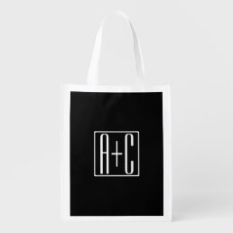 Black &amp; White | Couples Initials Grocery Bag