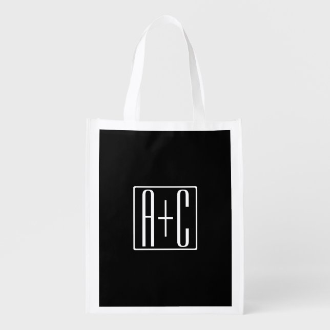 Black & White | Couples Initials Grocery Bag (Front)